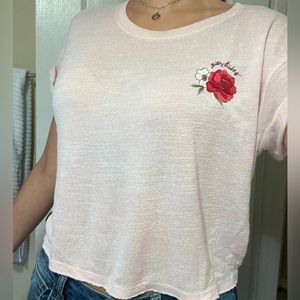 Pink Gilly Hicks Hollister Cropped Top with cuffed sleeves/great condition/SizeS